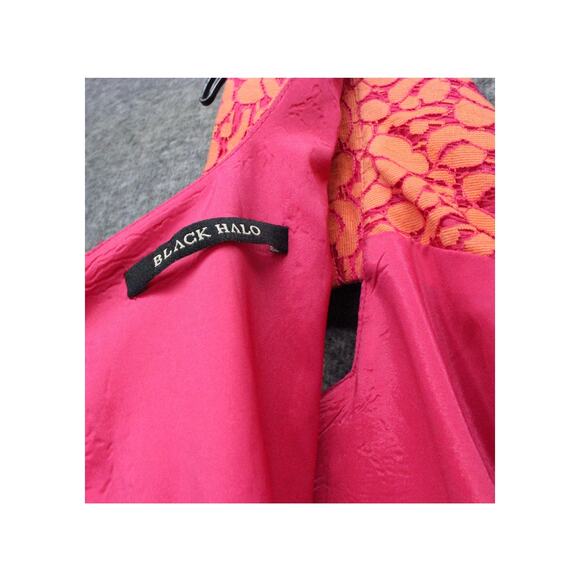 Black Halo Orange Lace Patterned Jackie O Knee Length Pencil Dress US Size 4 - Picture 3 of 5